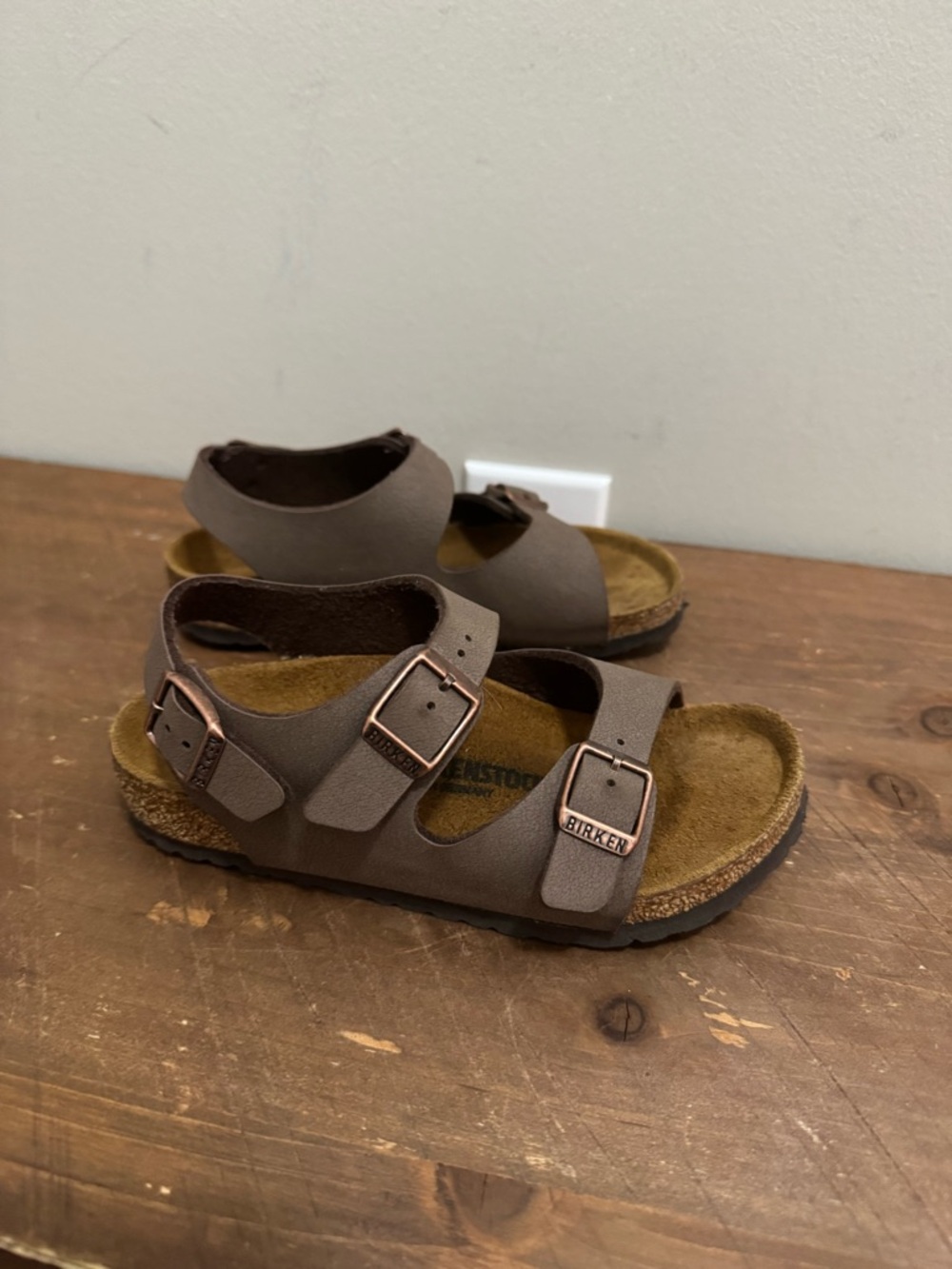 Birkenstock Kids 29  Brown Three-Strap Sandals